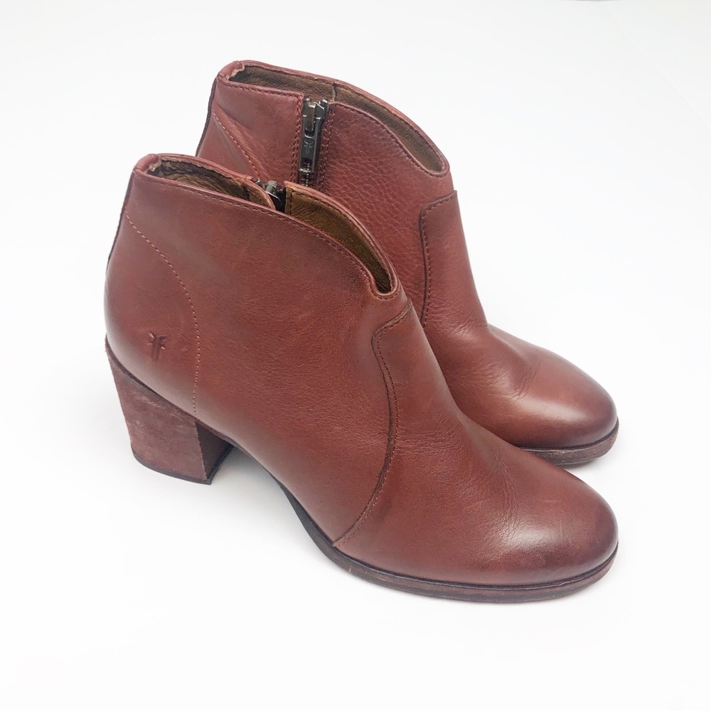 Frye Nora Leather Brown Ankle‎ Zip Bootie 6.5